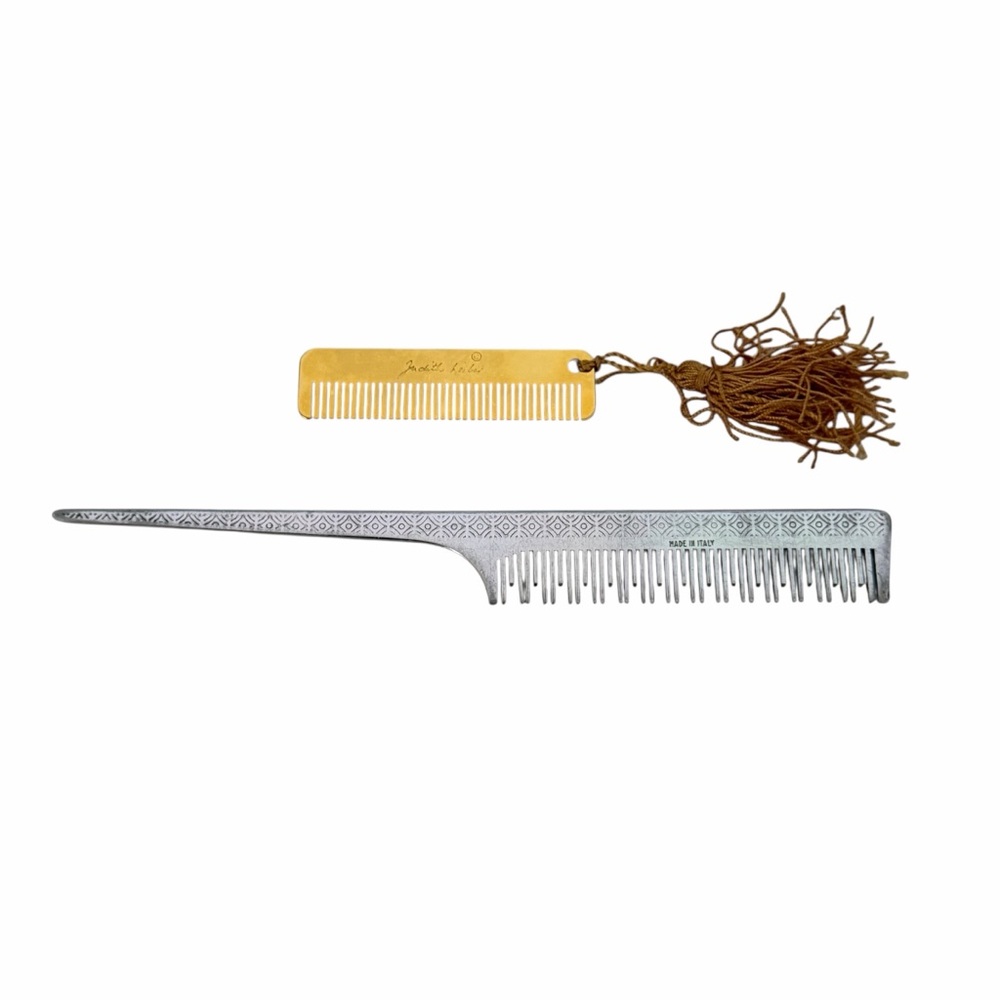 Judith Leiber Metal Hair Comb Made In Italy Gold Comb w/ Tassel & 9” Silver Comb